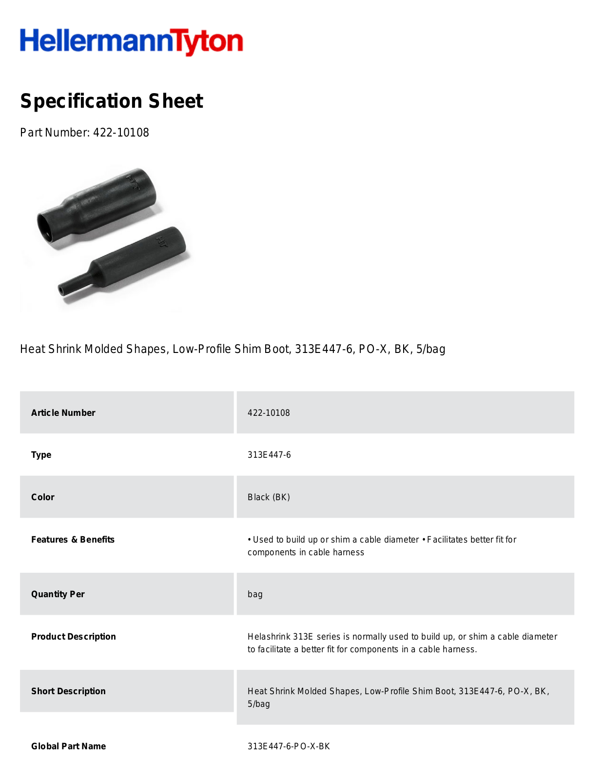 HellermannTyton 422-10108 Specification Sheet