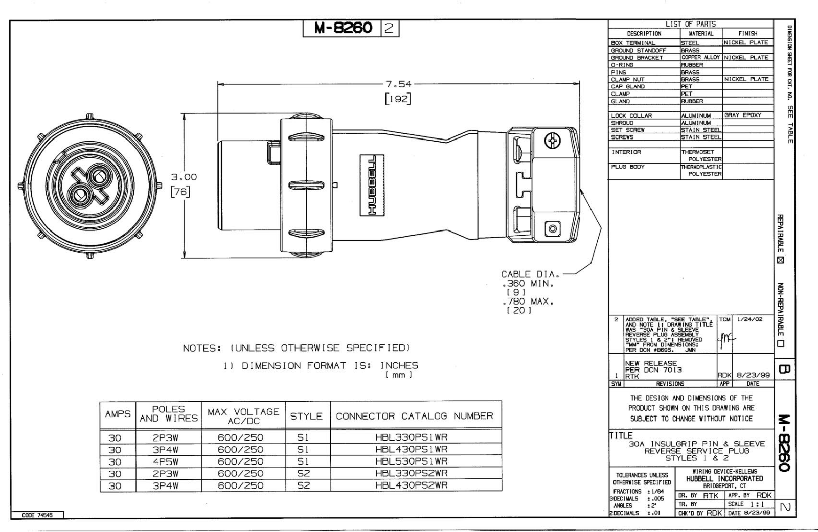 Hubbell HBL330PS1WR Reference Drawing