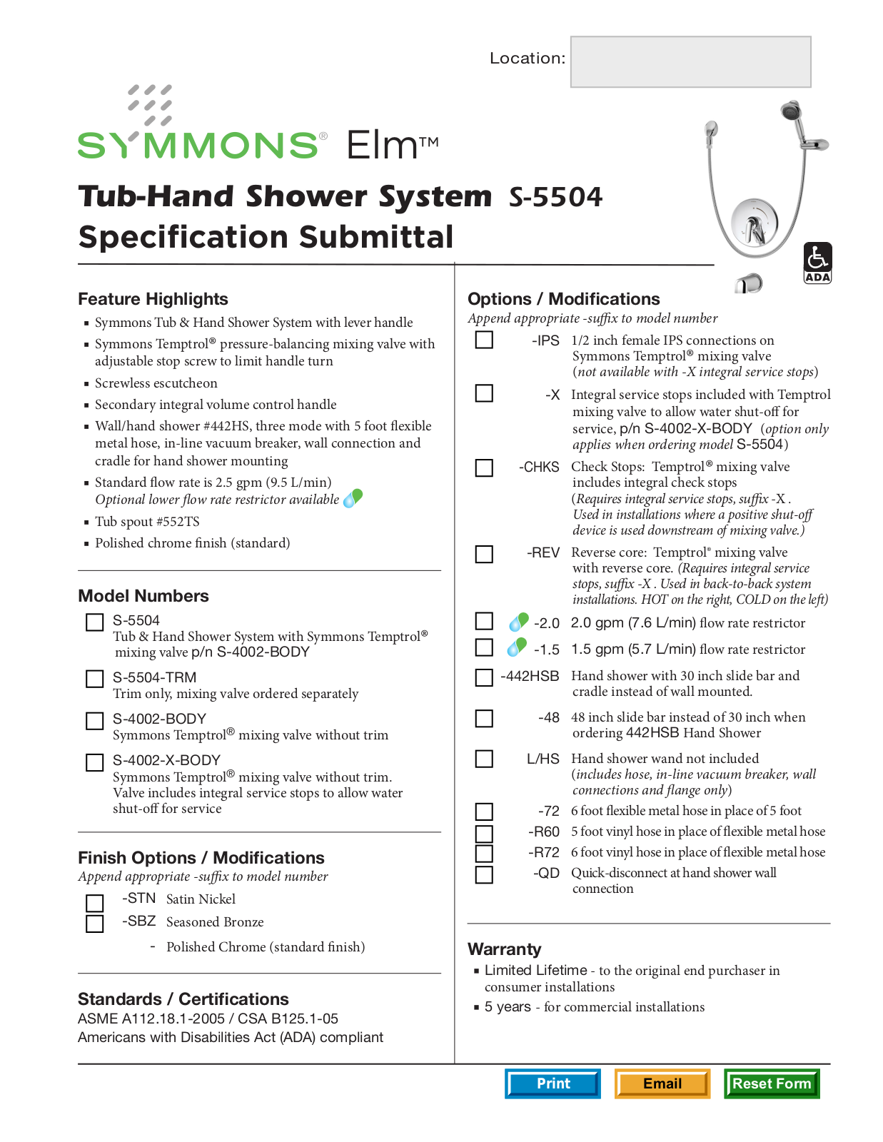 Symmons S-5504 User Manual