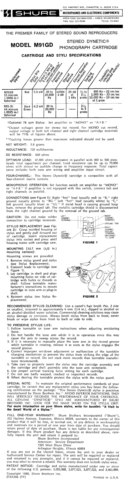 Shure M91GD User Guide - ManualMachine.com