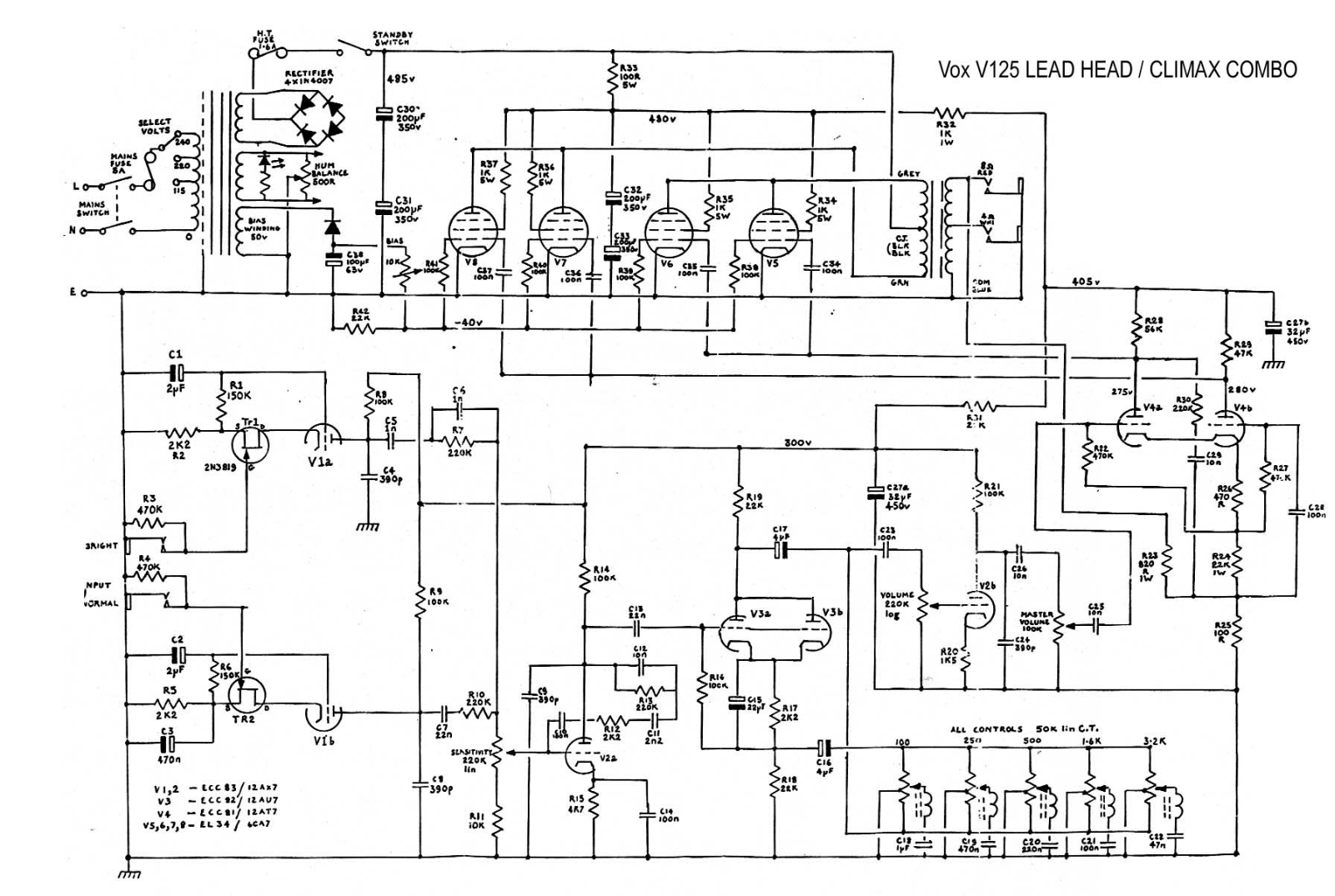 Vox v125lead schematic