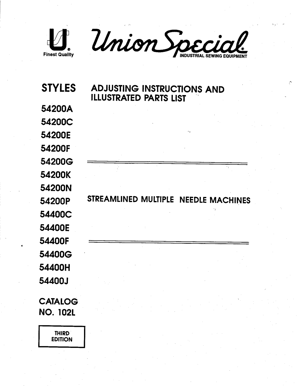 Union Special 54200A, 54200C, 54200E, 54200F, 54200G Parts List