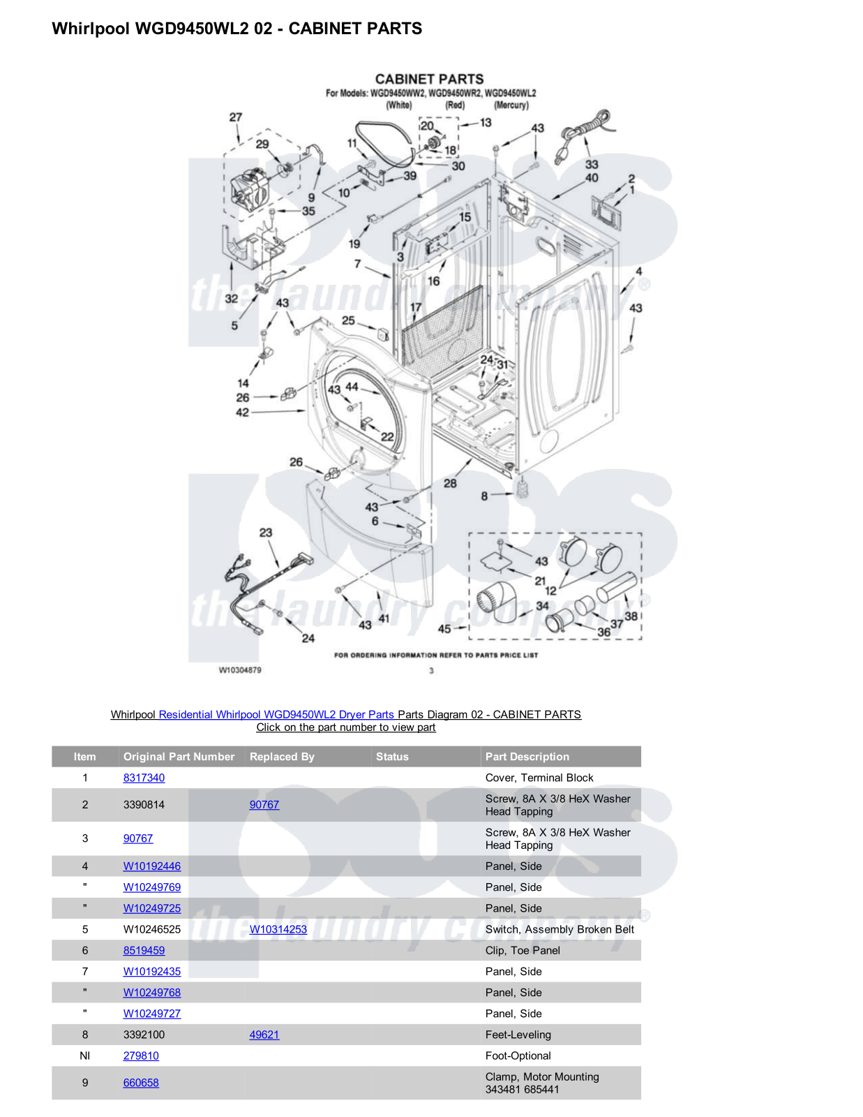 Whirlpool WGD9450WL2 Parts Diagram