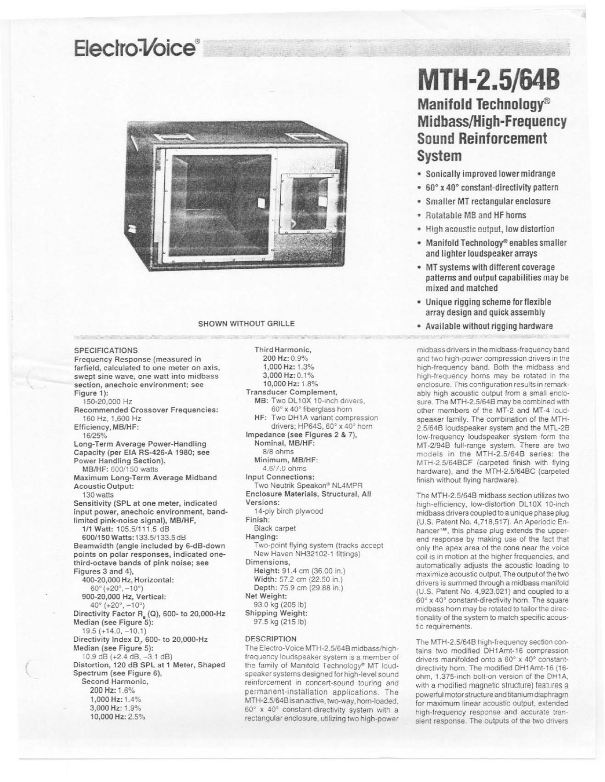 Electro-Voice MTH-2.5-64B User Manual