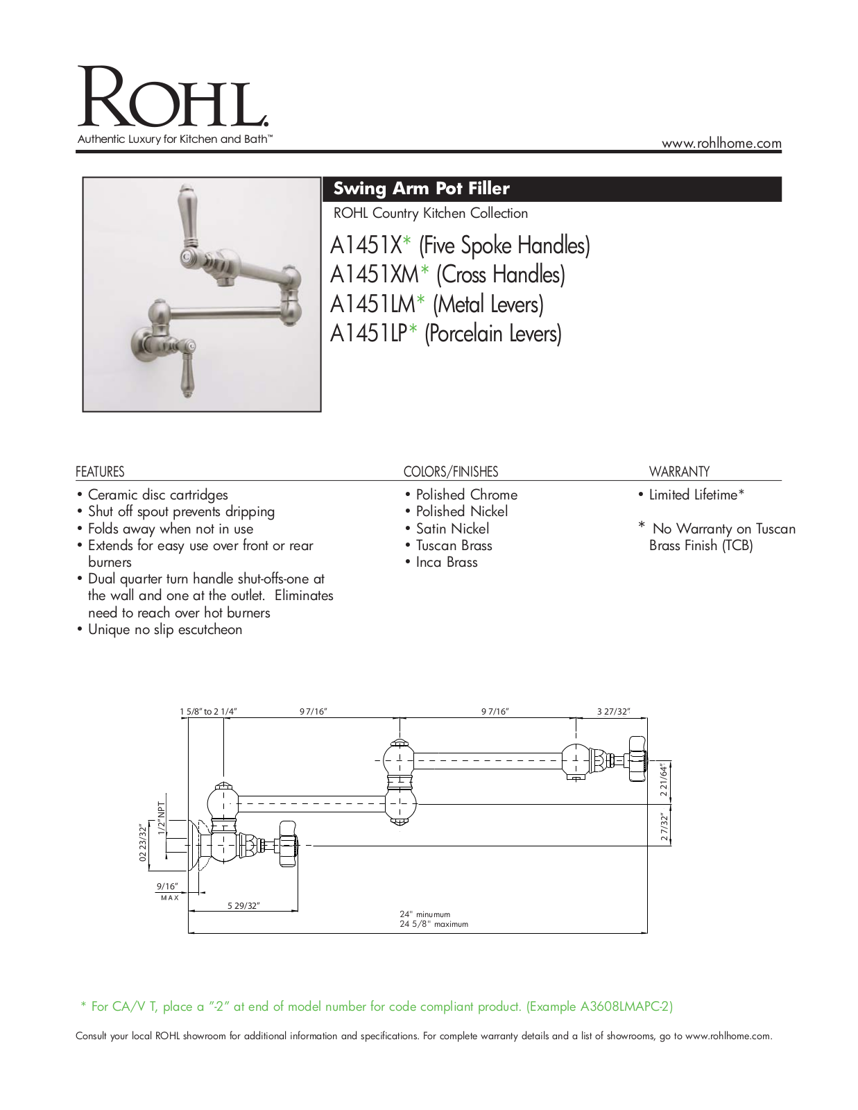 Rohl A1451LMAPC2 Specs - ManualMachine.com