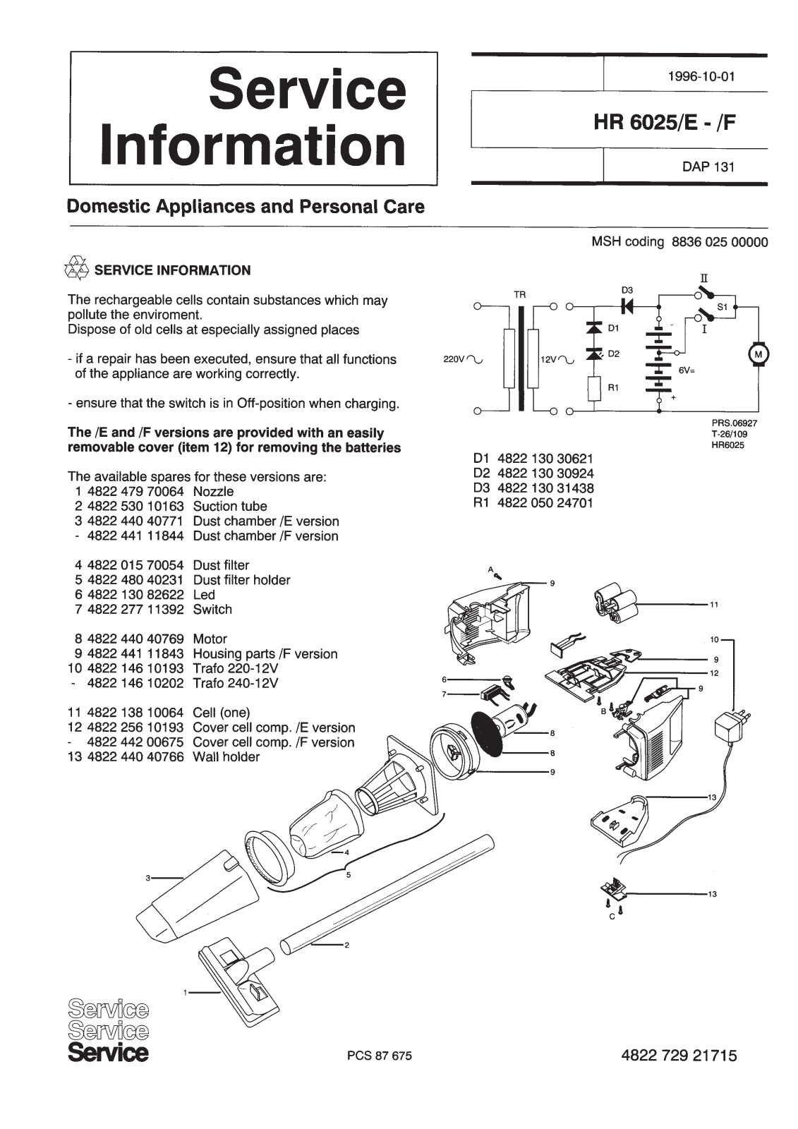 Philips HR 6025-F, HR 6025-E Service Manual