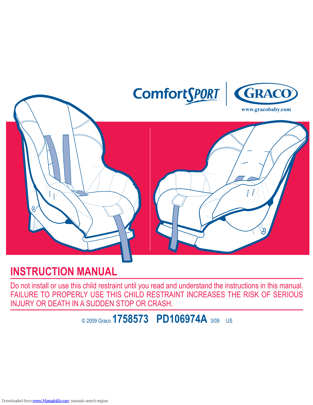 Graco ComfortSport 1758573, ComfortSport PD106974A, 1749820 - ComfortSport Convertible Car Seat Mitchell Instruction Manual