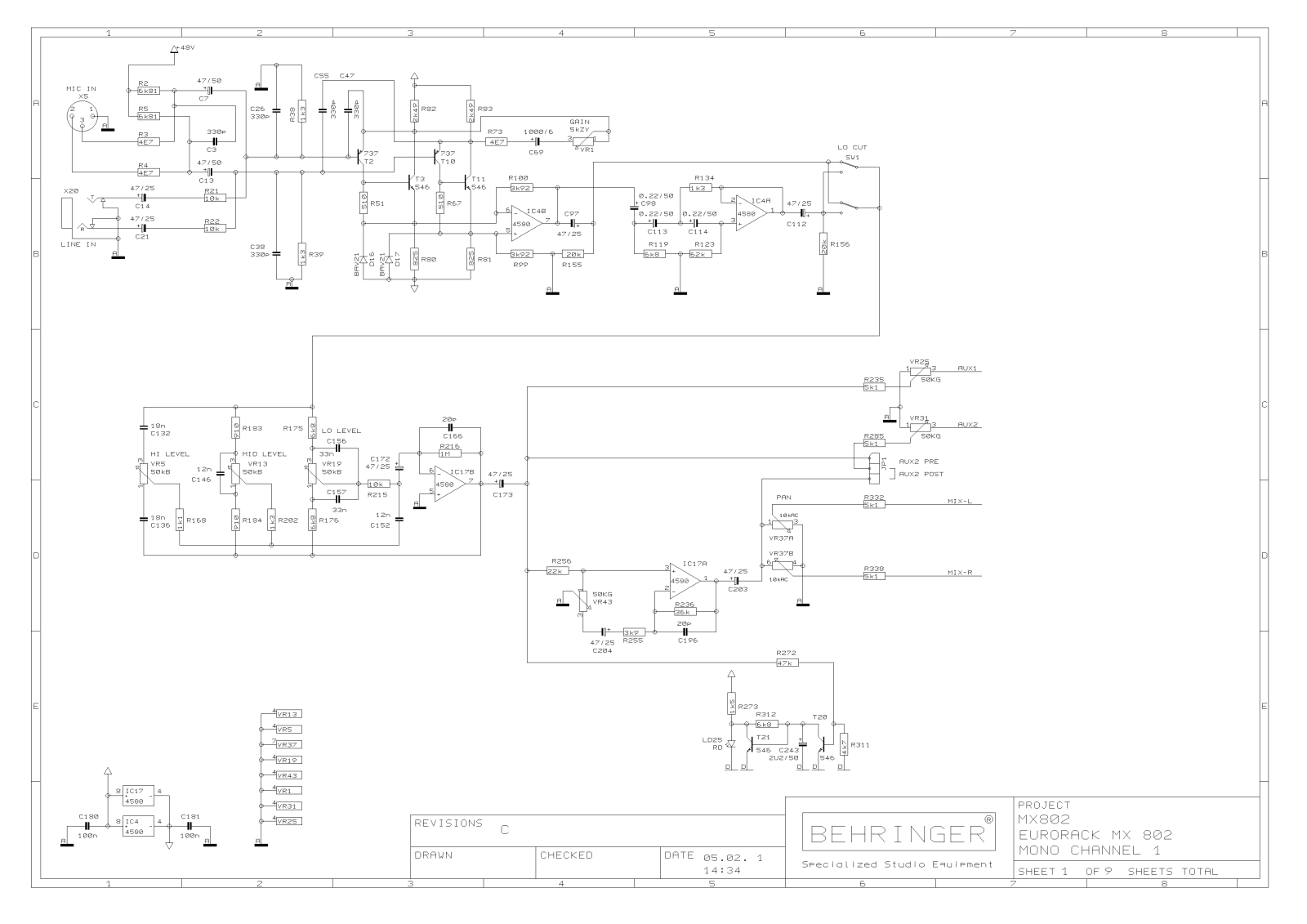 Behringer MX-802 Schematic