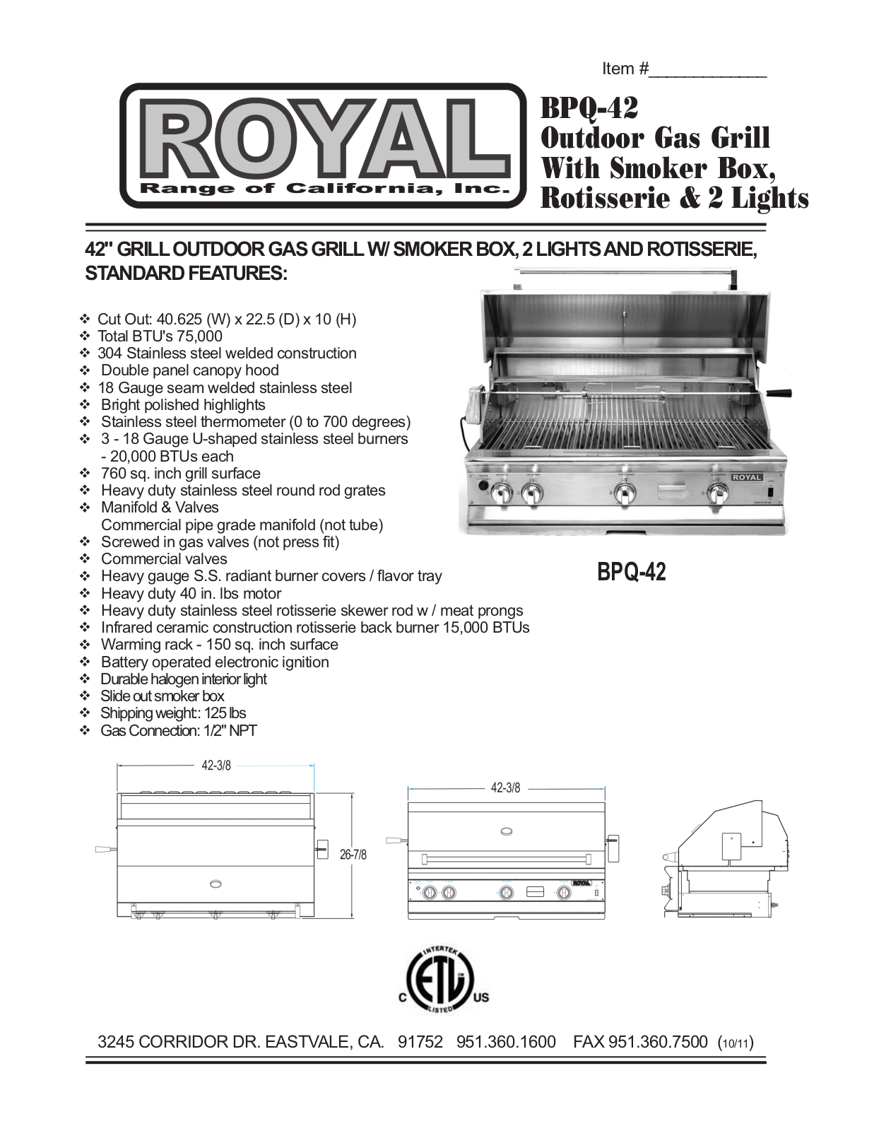 Royal Range BPQ-42 User Manual