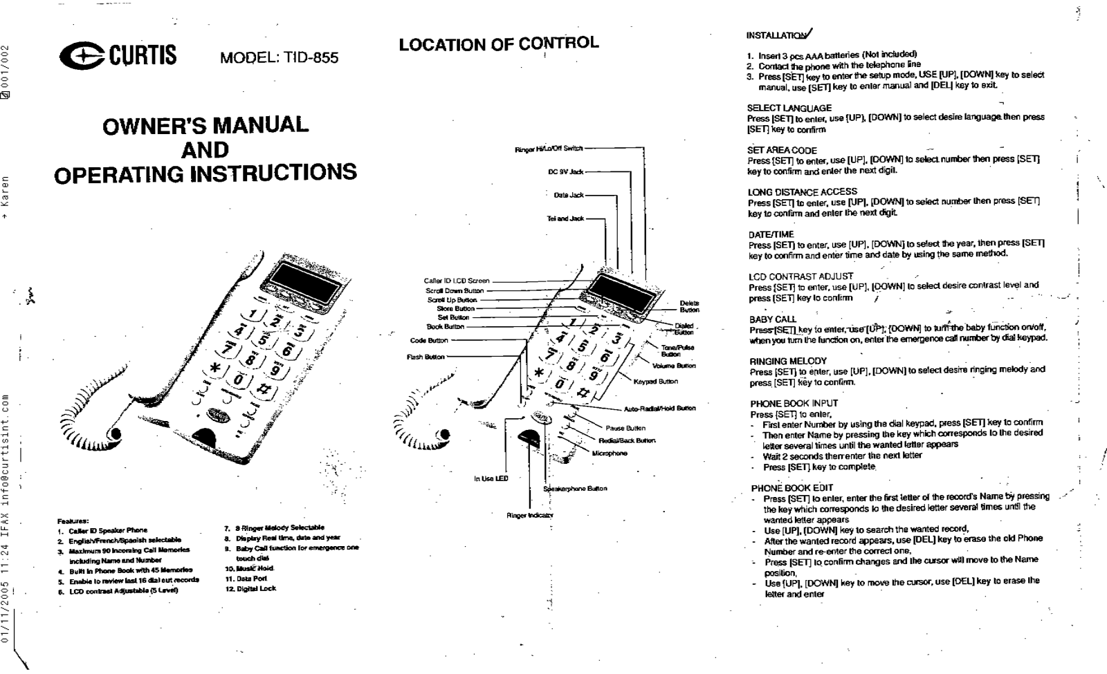 Curtis TID855 User Manual