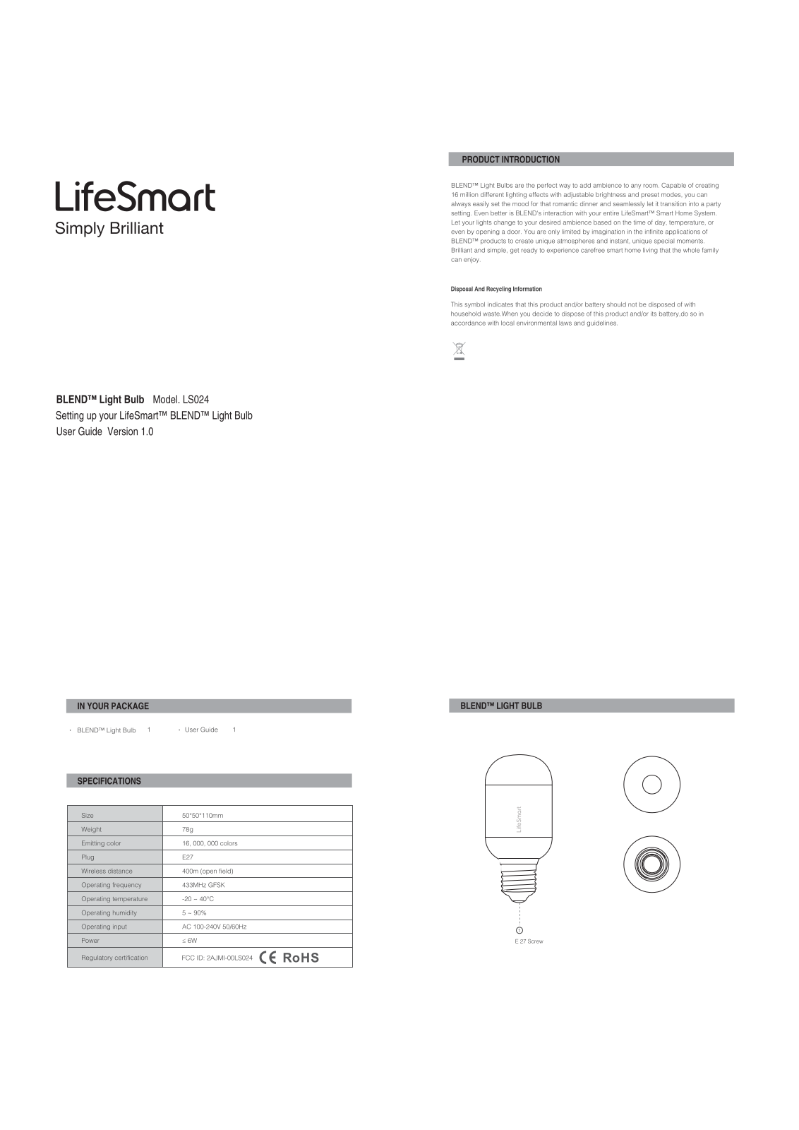 Hangzhou LifeSmart Technology 00LS024 Users manual