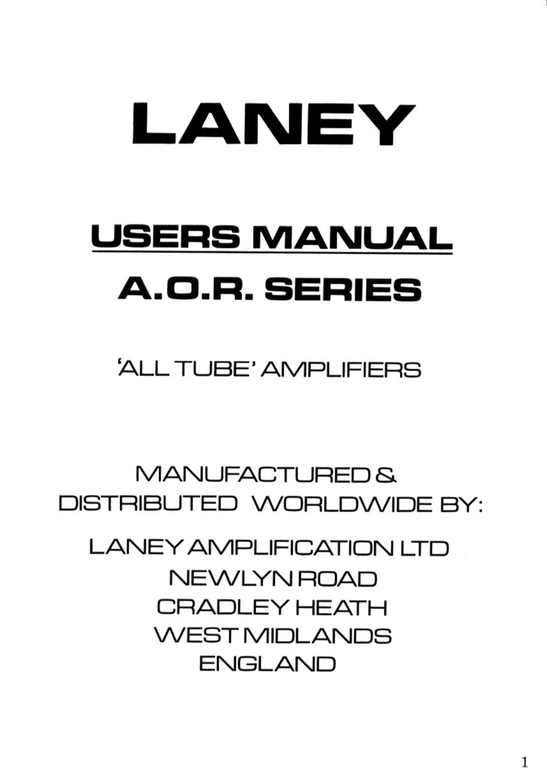 Laney Amplification A.O.R. User Manual