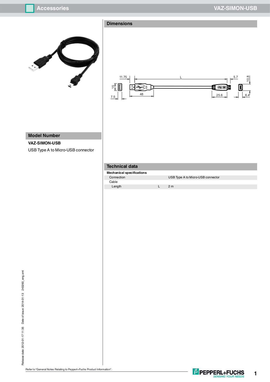 Pepperl Fuchs VAZ-SIMON-USB Data Sheet