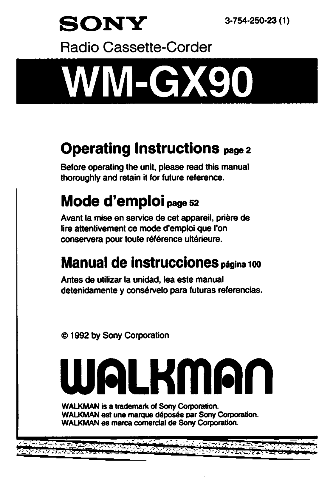 Sony WM-GX90 User Manual