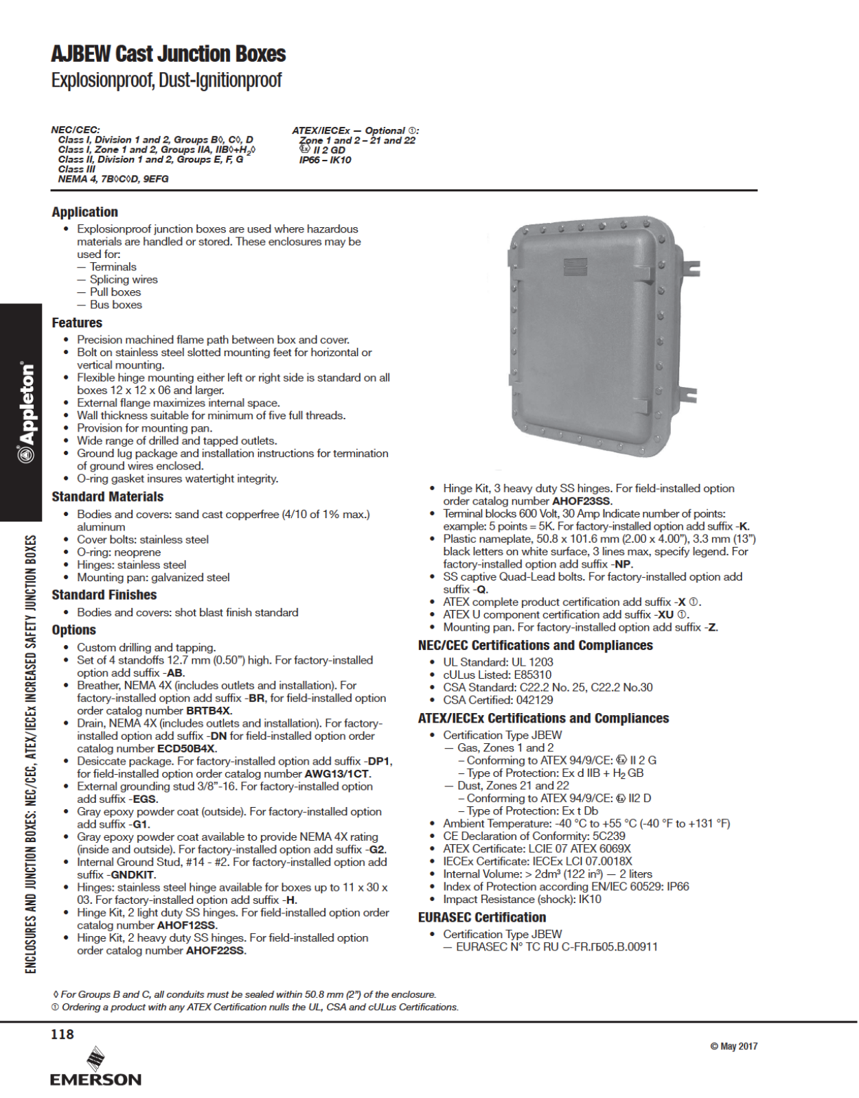 Appleton AJBEW Cast Junction Boxes Catalog Page