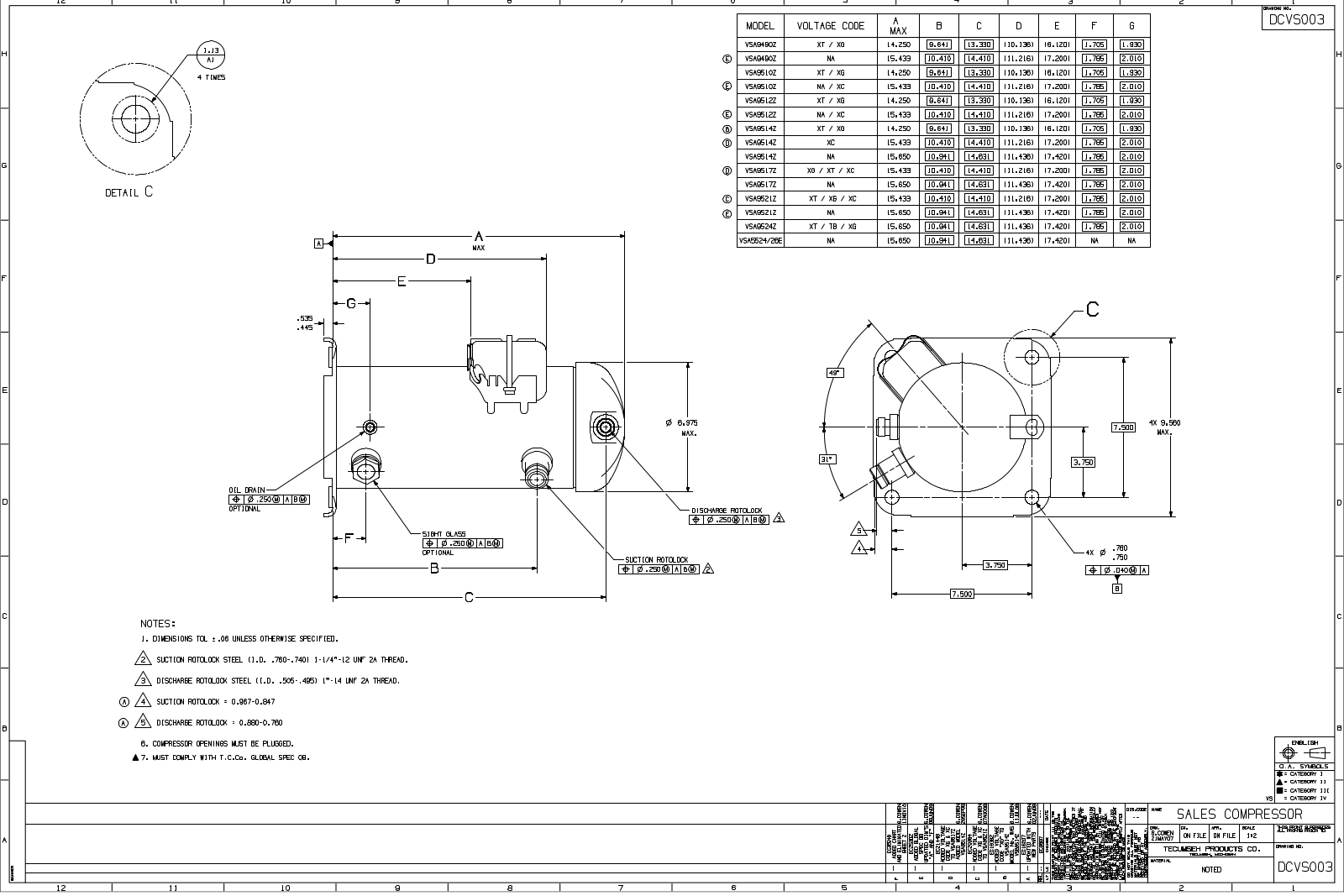 Tecumseh VSA9490ZXG, VSA9490ZNA, VSA9490ZXT, VSA9510ZNA, VSA9510ZXG Drawing Data