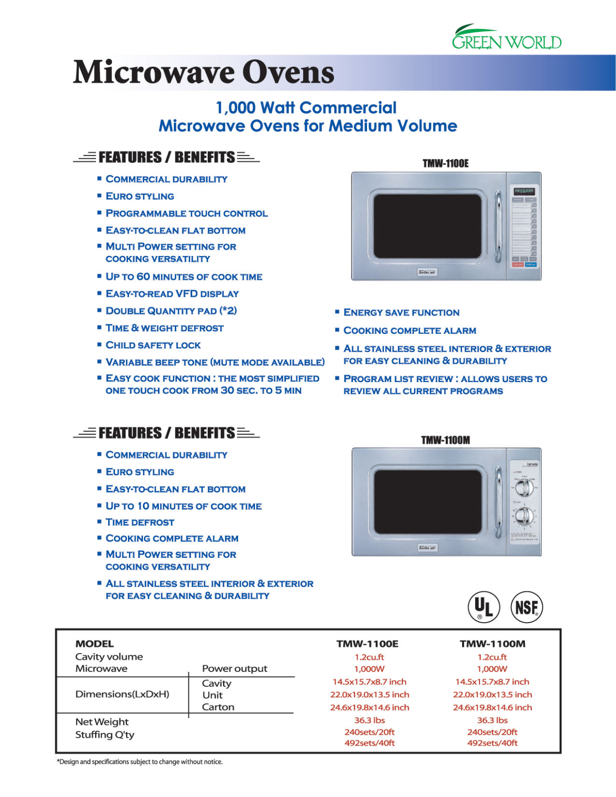 Turbo Air TMW-1100E User Manual