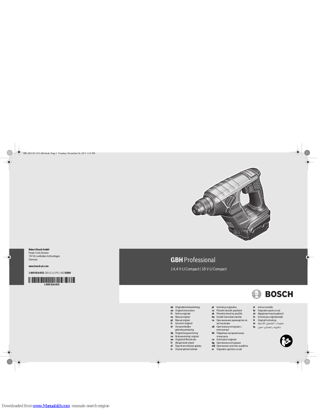 Bosch GBH Professional 14.4 V-LI Compact, GBH Professional 18 V-LI Compact Original Instructions Manual