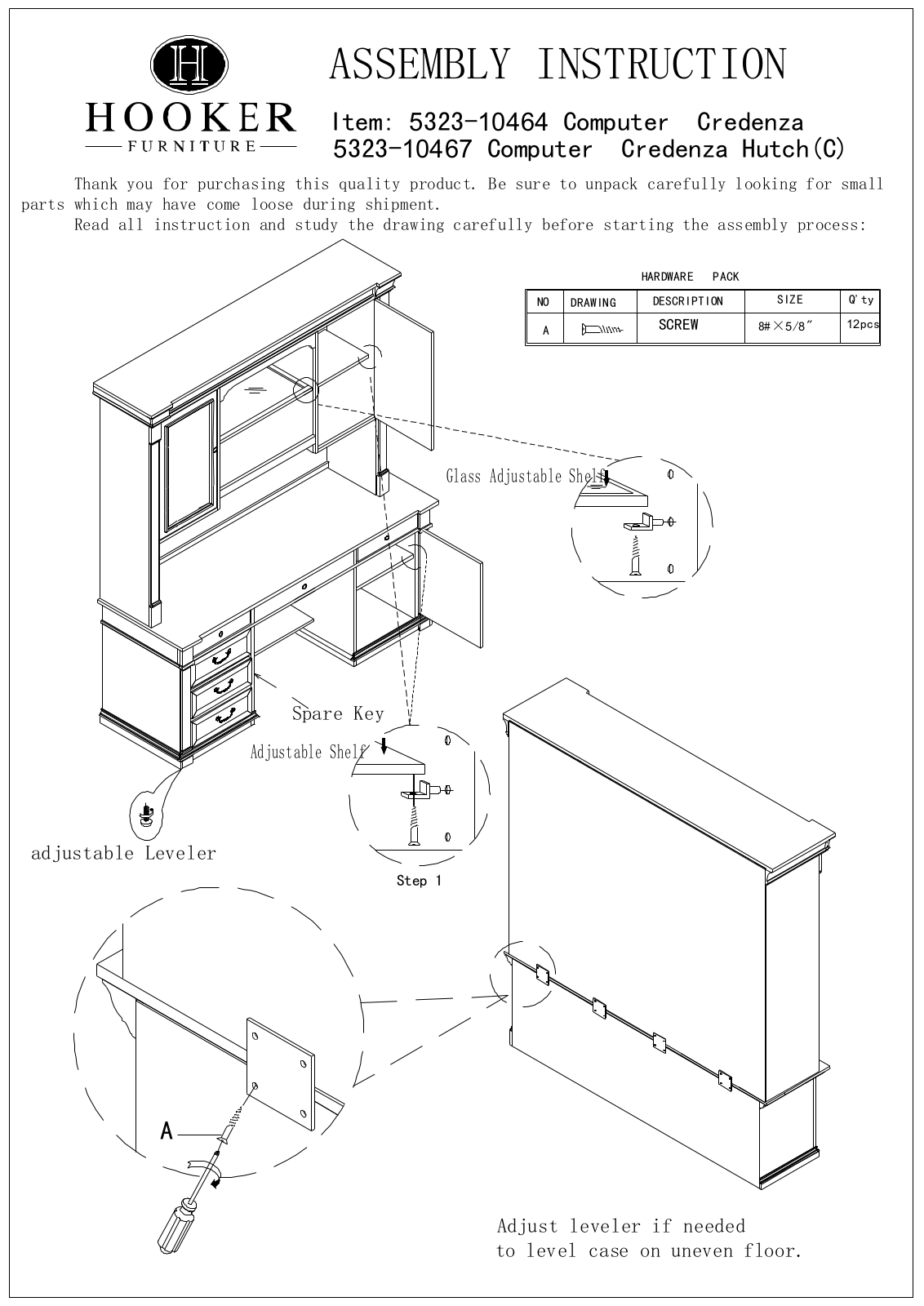 Hooker Furniture 532310464 Assembly Guide