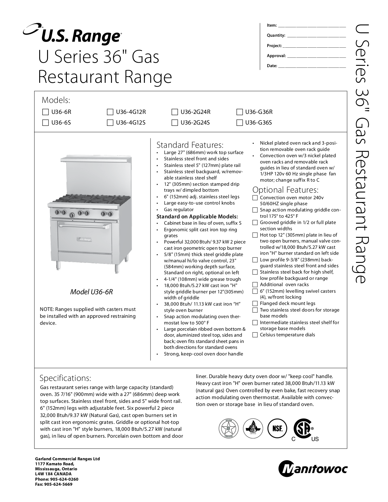 US Range U36-2G24R Installation  Manual