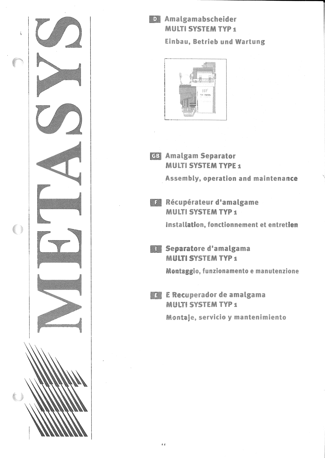 Metasys Amalgam Separator Multi System Type 1 User guide