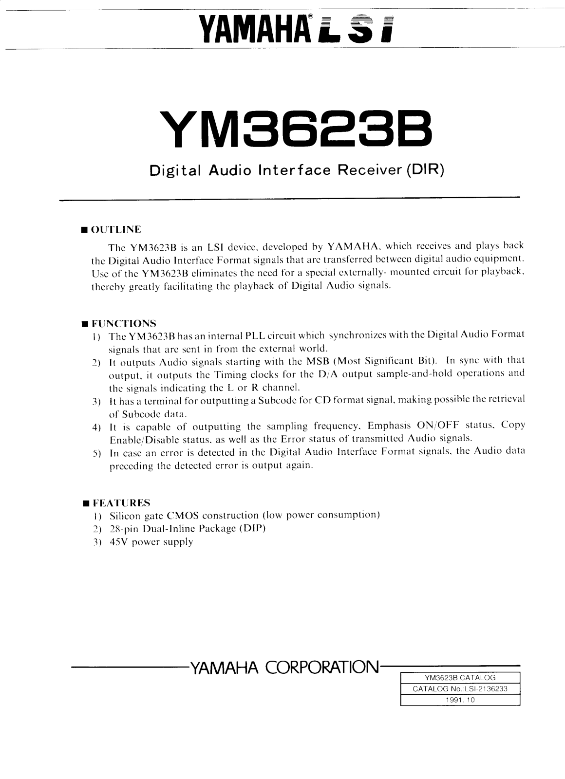 Yamaha YM3623B Datasheet