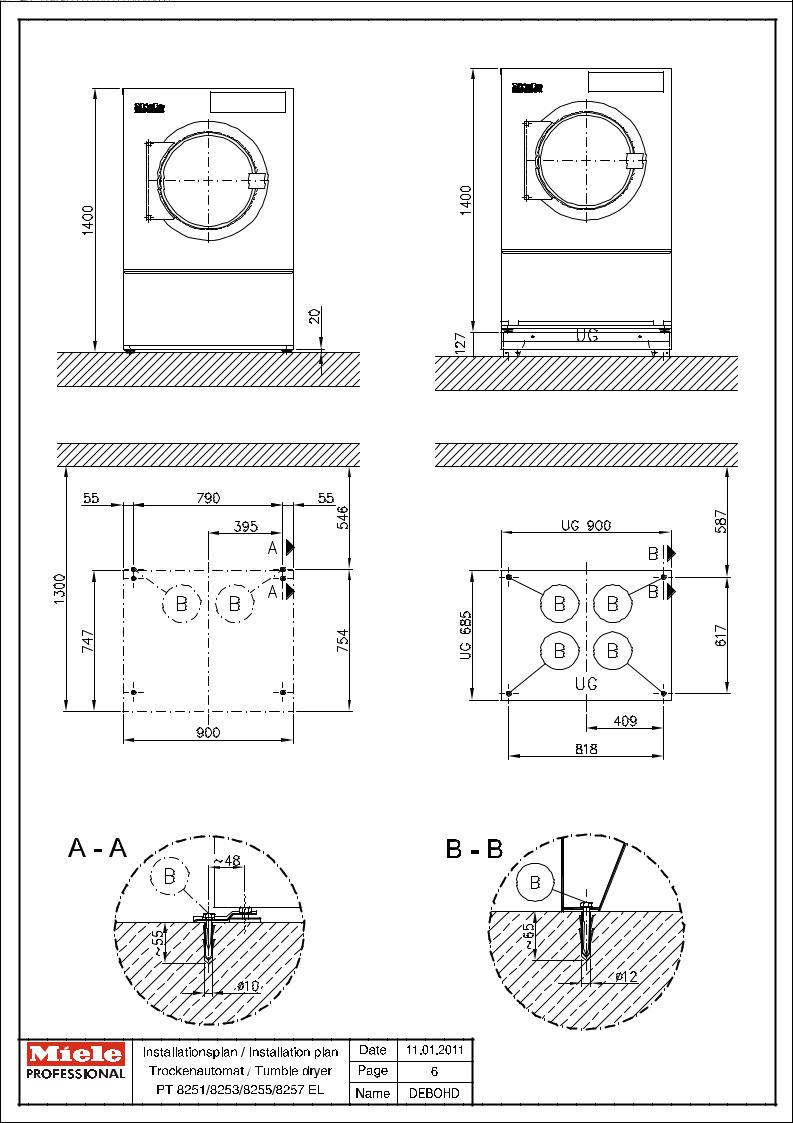 Miele PT 8251 EL, PT 8253 EL, PT 8255 EL, PT 8257 EL Installation form