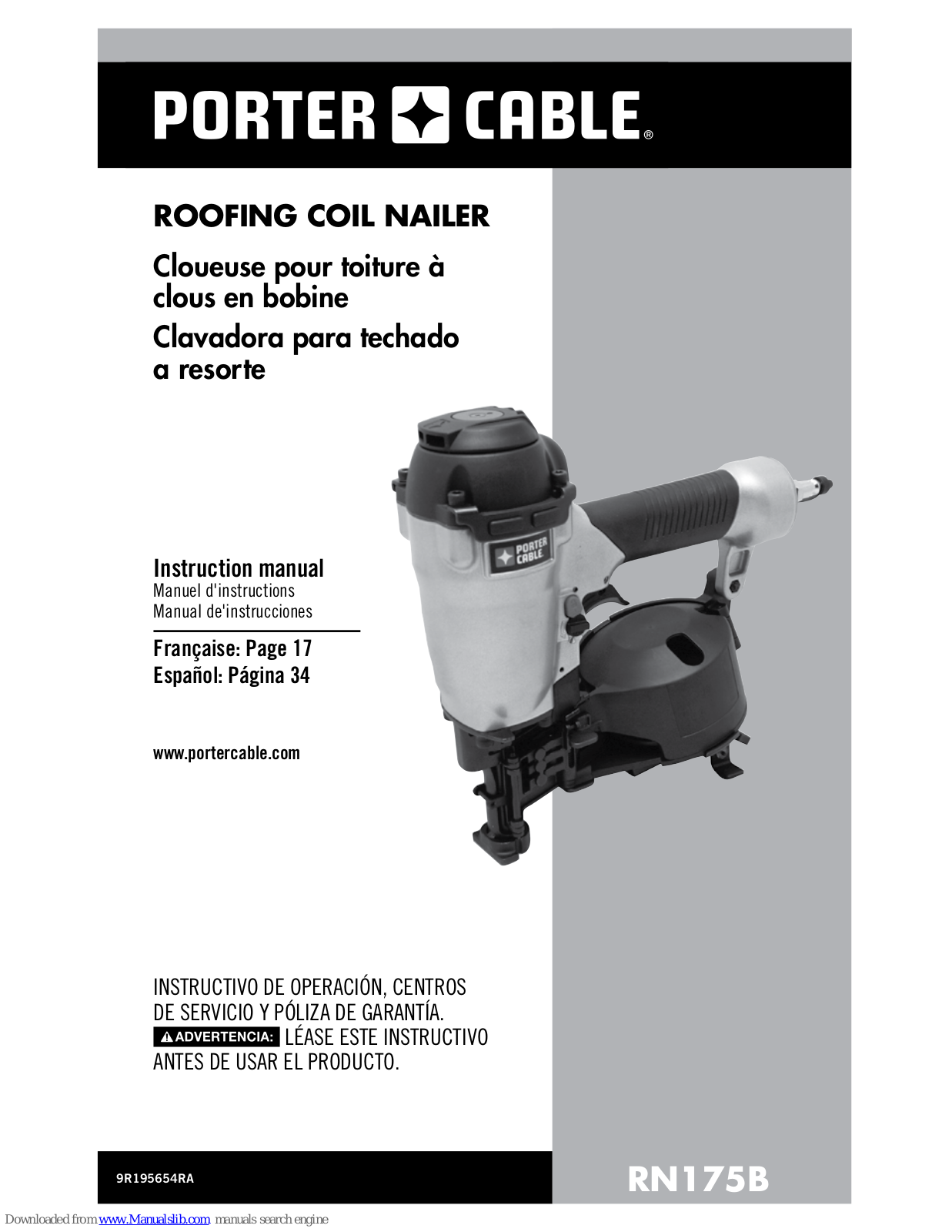 Porter-Cable RN175B Instruction Manual