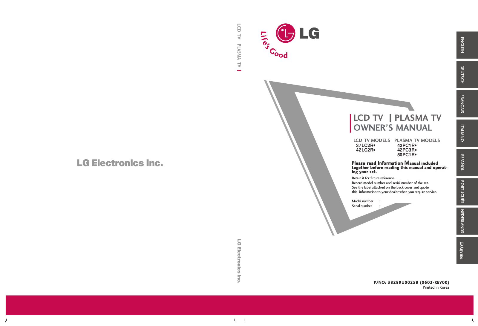 LG 37LC2R, 42LC2R, 50PC1R, 42PC3R User Manual