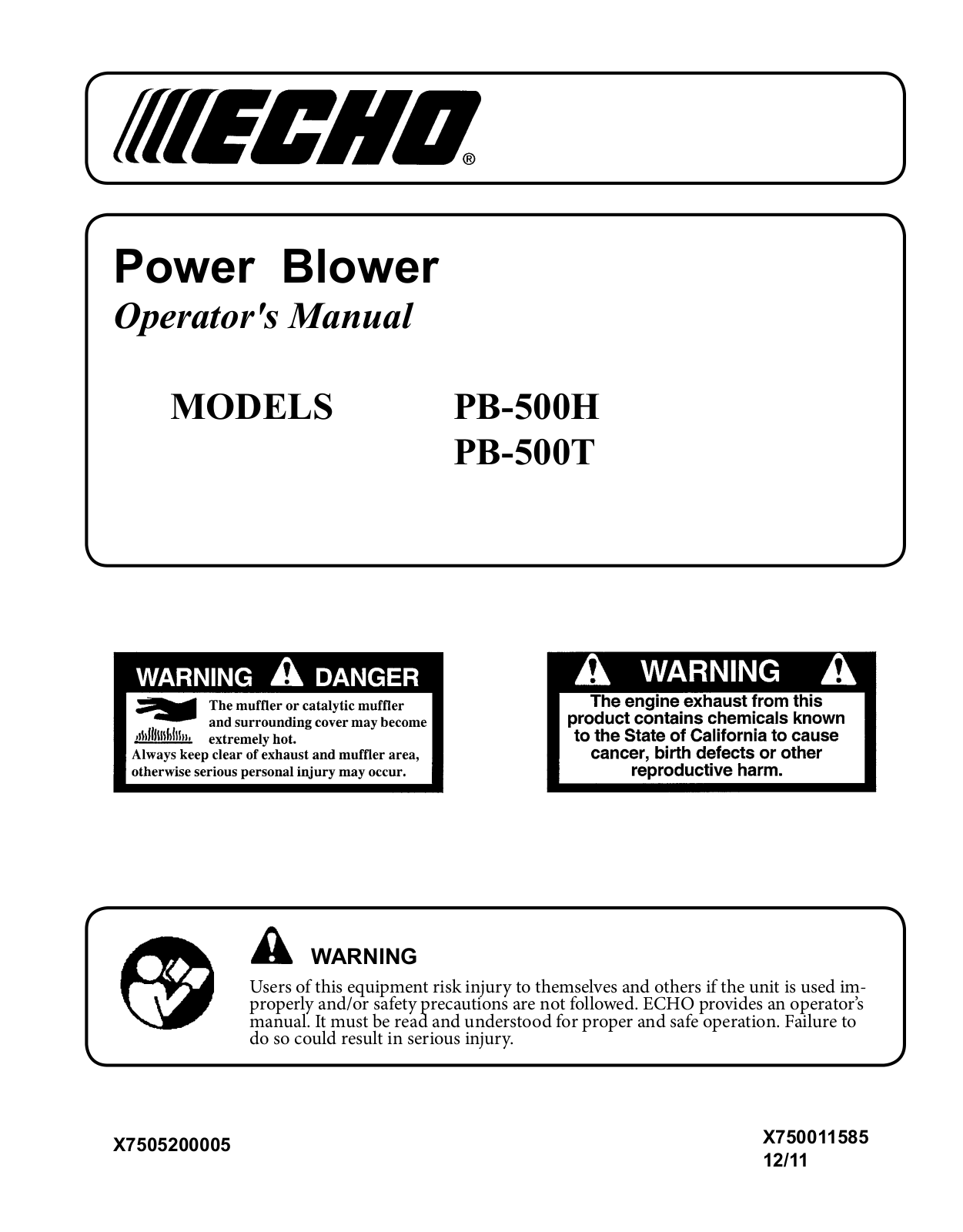 Echo X750011585, X7505200005 User Manual