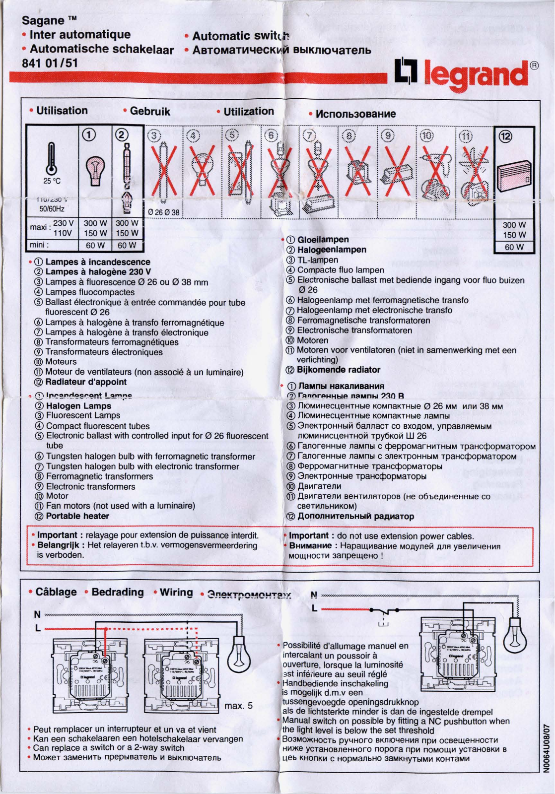 LEGRAND 841 01, 841 51 User Manual