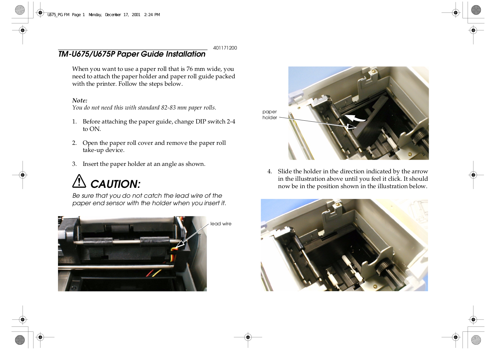 Epson TM-U675, TM-U675P Paper Guide Installation