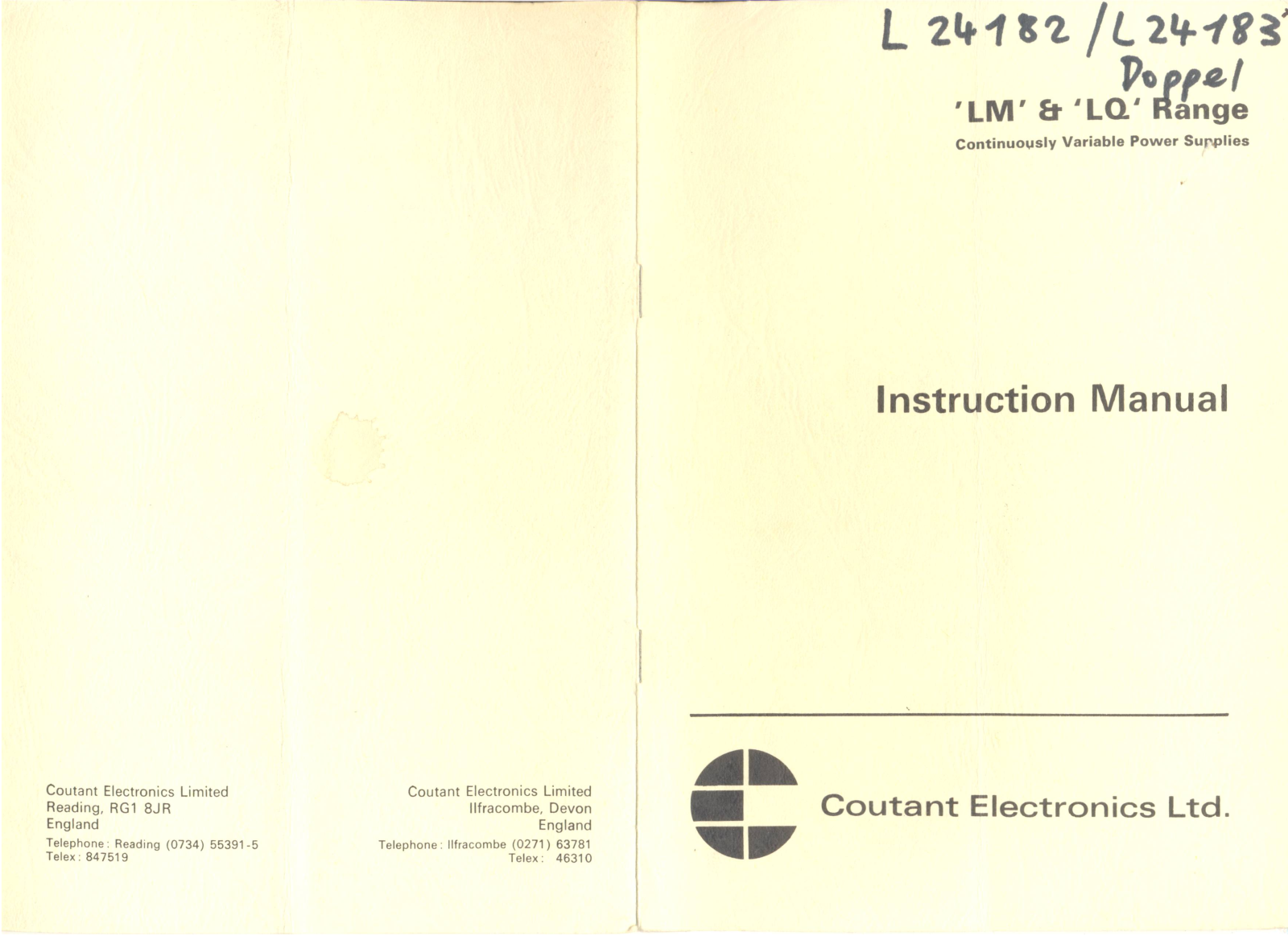 Coutant Electronics LQ 200-15, LQ 100-30, LQ 50-50, LM 100-15, LM 50-30 Service manual