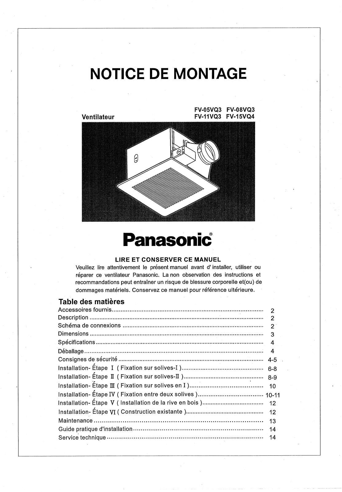 Panasonic fv-05vq3 Operation Manual