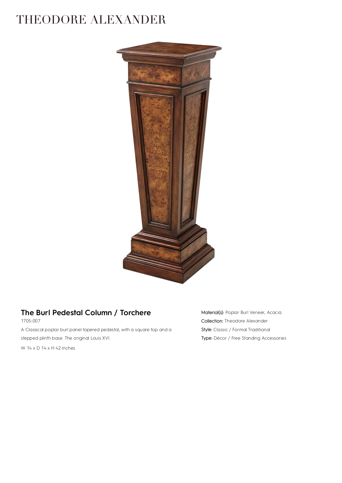 Theodore Alexander FPLJ1227 Specifications - ManualMachine.com
