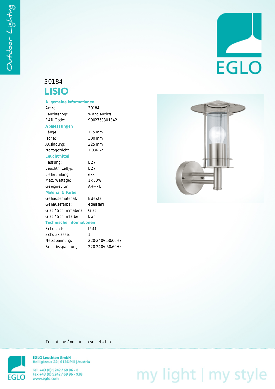 Eglo 30184 Service Manual