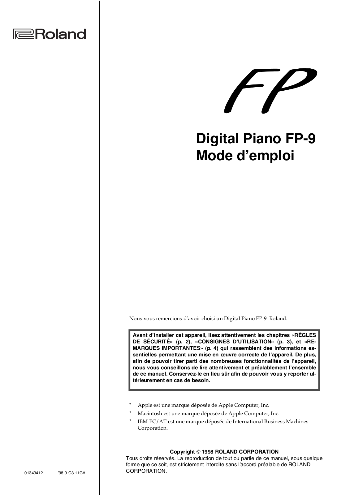 ROLAND FP-9 User Manual