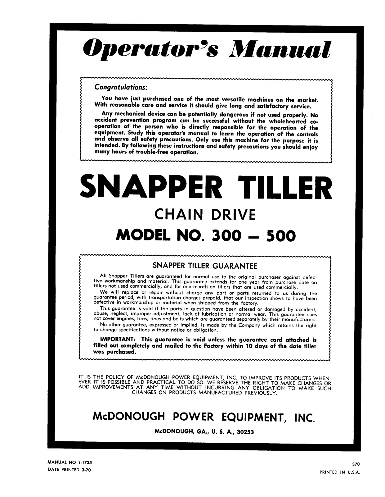 Snapper 300-500 User Manual