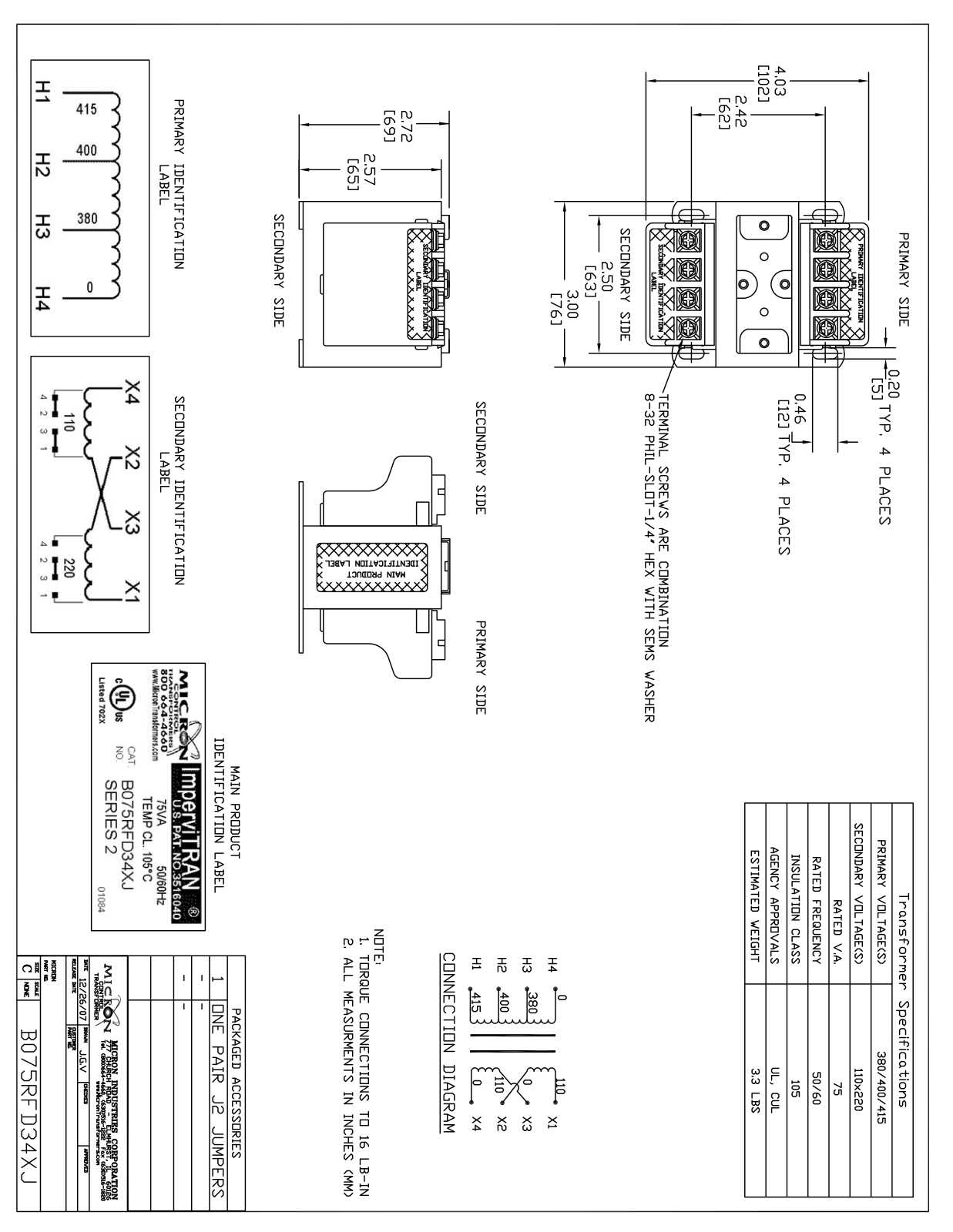 Micron Industries B075RFD34RJ Specification Sheet