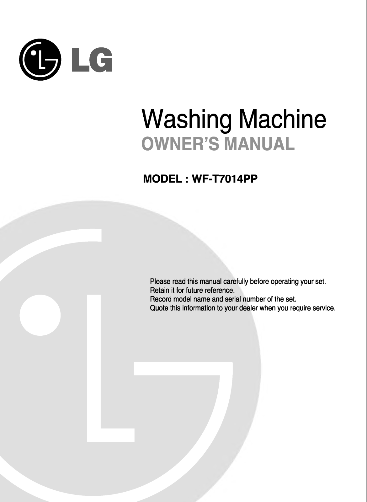 LG WF-T7050TP Manual