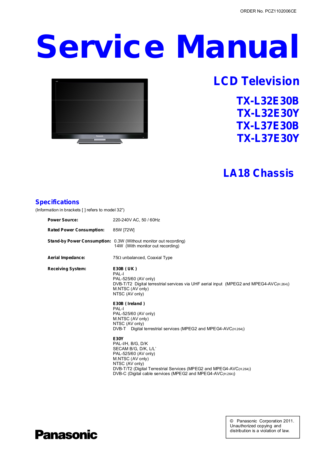 Panasonic TX-L32E30B Schematic