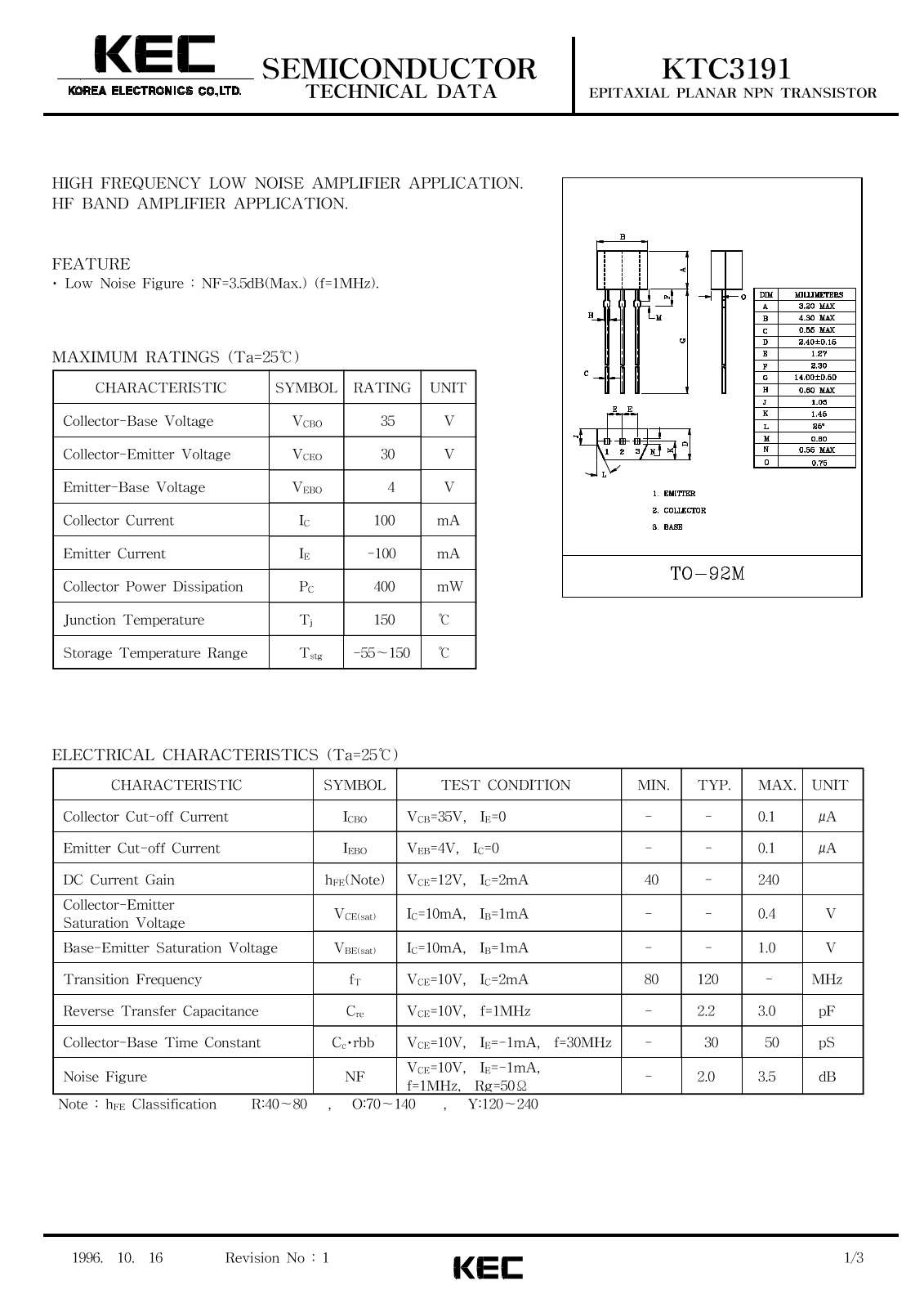 KEC KTC3191 Datasheet