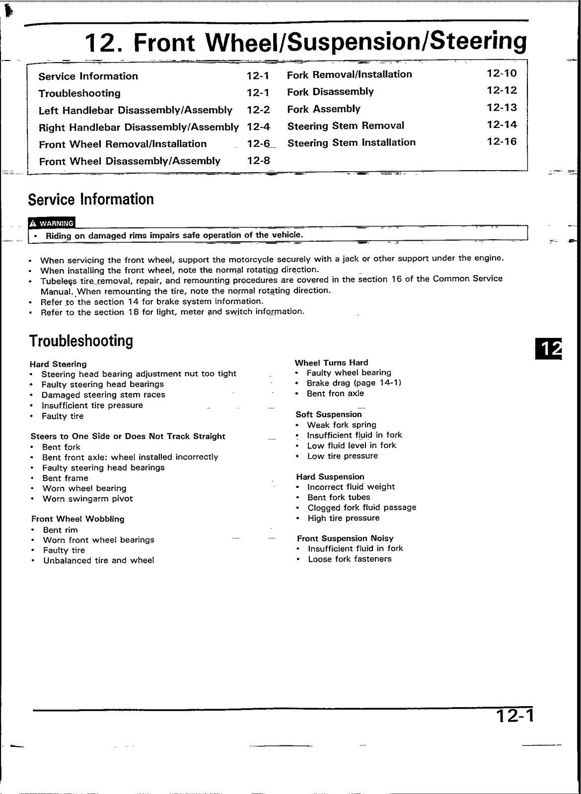 Honda VFR 400R, VFR 400 Service Manual C12