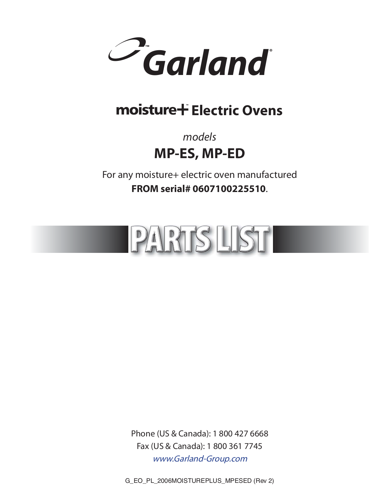 Garland MP-ED Parts List