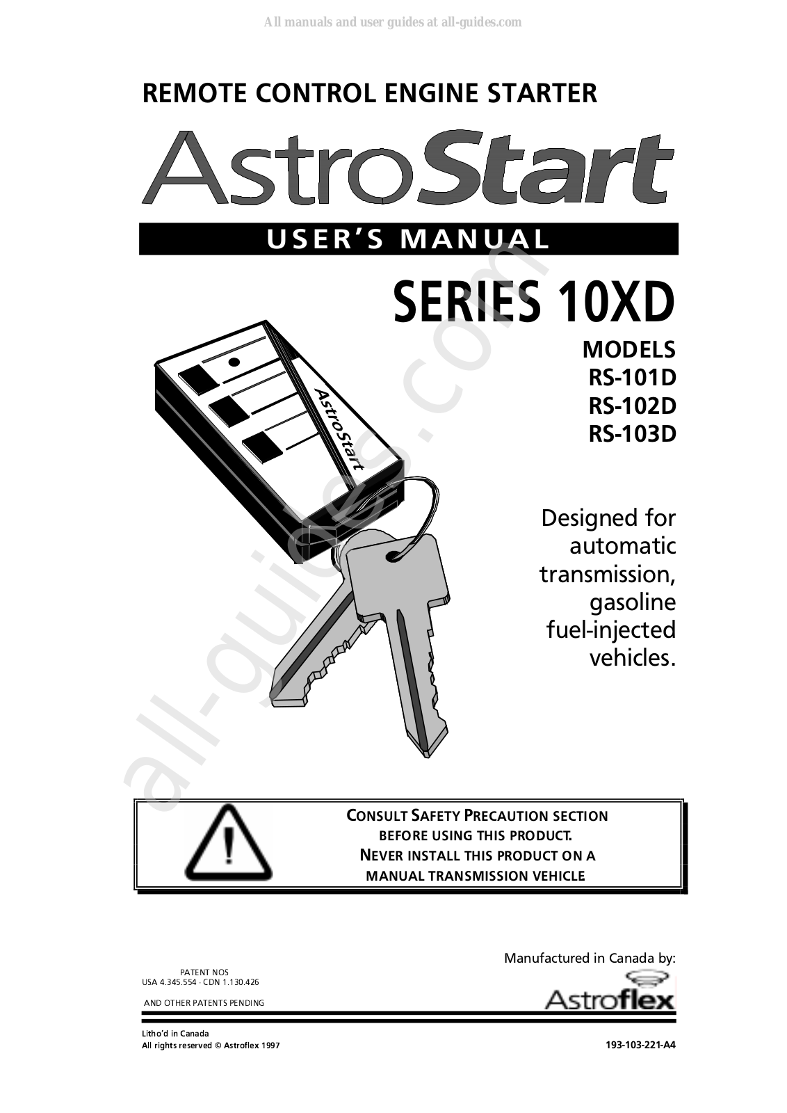 AstroStart 10XD, RS-101D, RS-102D, RS-103D User Manual