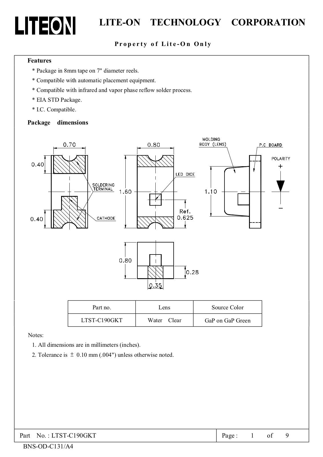 Datasheet LTST-C190GKT Specification - ManualMachine.com