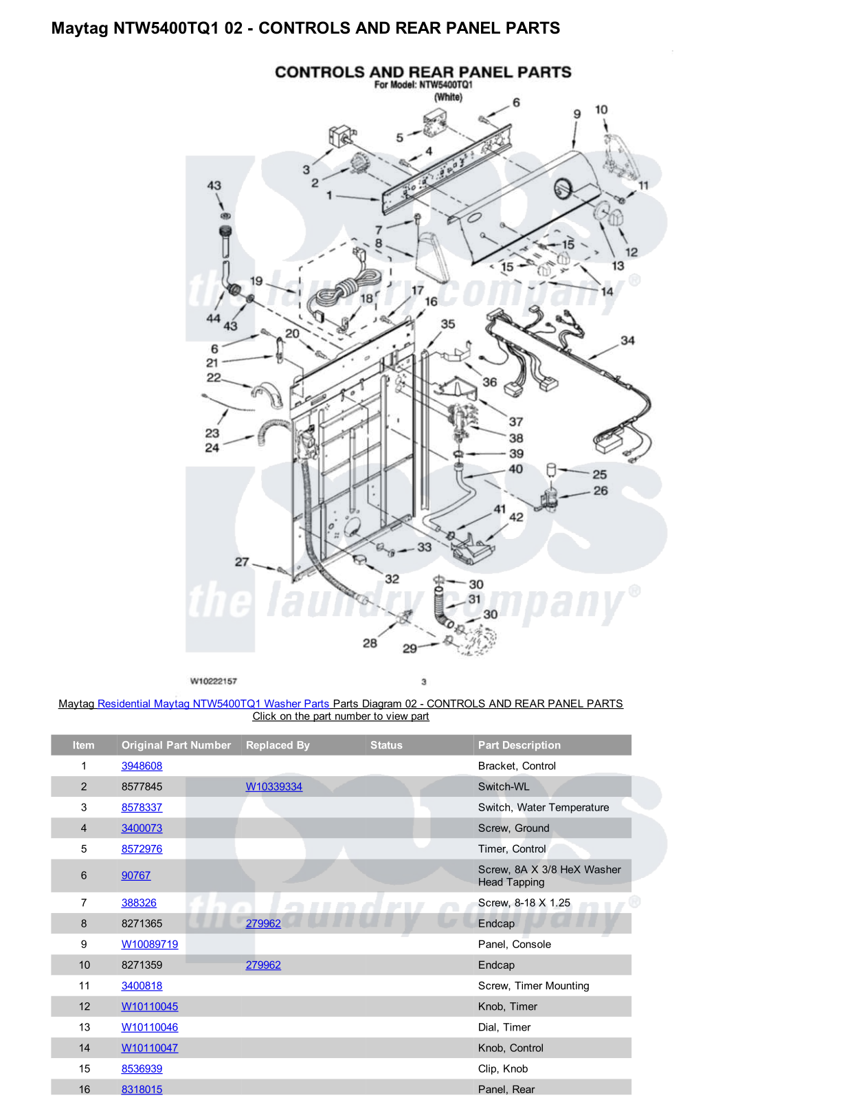 Maytag NTW5400TQ1 Parts Diagram