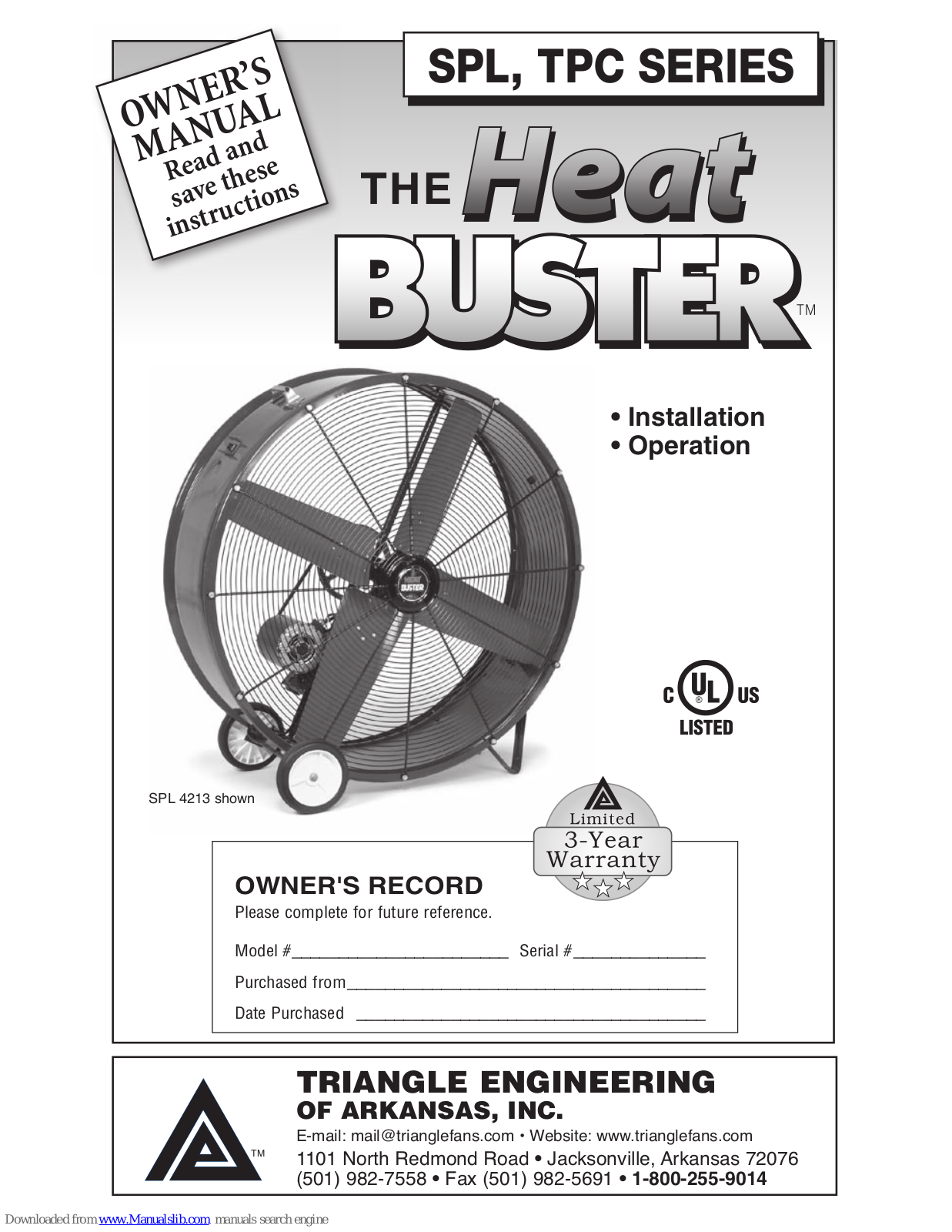 Triangle Engineering HEAT BUSTER SPL Series, HEAT BUSTER TPC Series, SPL 4213 Owner's Manual - ManualMachine.com