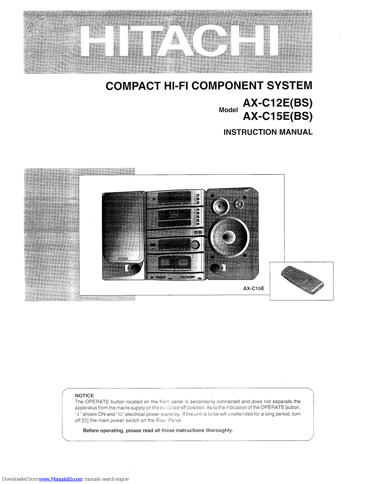 Hitachi AXC12E, AXC15E Instruction Manual