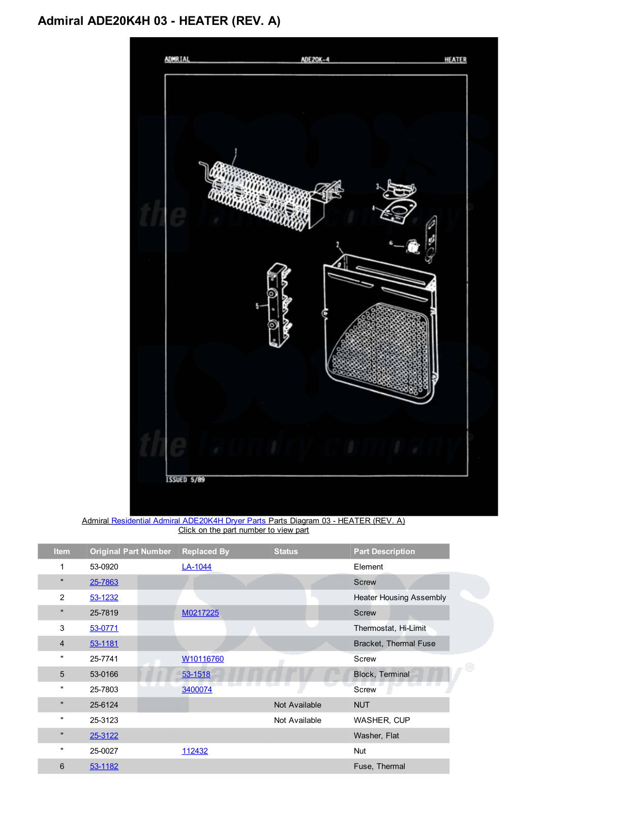 Admiral ADE20K4H Parts Diagram